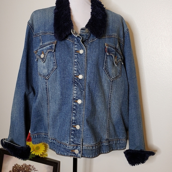 RARE! Authentic Vintage Levis NAVY Sherpa Trucker Denim Jean Quilted Jacket Fall - Picture 9 of 12